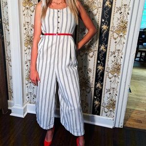 Free People White and Blue Stripe Pantsuit Size 12